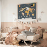 Weltkarte für Kinder – Tieren & Kontinenten (50x70 cm) Blau