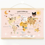 Entdecker-Poster mit Tieren & Kontinenten (50x70 cm) Rosa