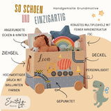 Personalisierte Spielzeugkiste aus Holz mit Namen – Baustelle