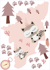 Wandsticker " Waschbär Rosa " klein