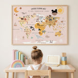 Entdecker-Poster mit Tieren & Kontinenten (50x70 cm) Rosa