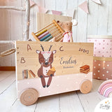 Spielzeugkiste "Bücher Reh" Rosa