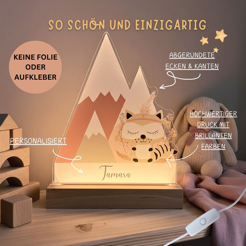 Nachtlichtlampen aus Acrylglas Waschbär Rosa