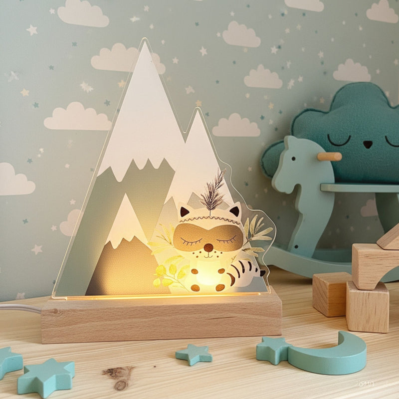 Süße Nachtlichtlampe aus Acrylglas Waschbär Jade