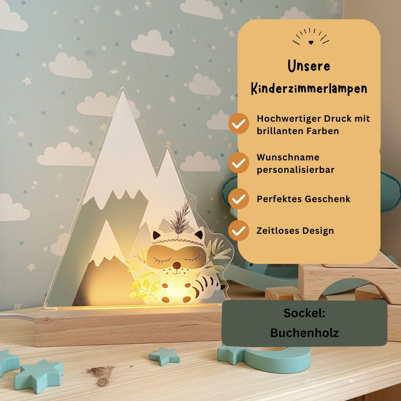 Süße Nachtlichtlampe aus Acrylglas Waschbär Jade