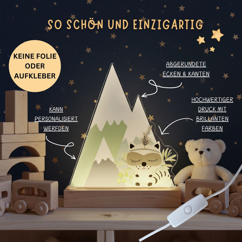 Süße Nachtlichtlampe aus Acrylglas Waschbär Jade