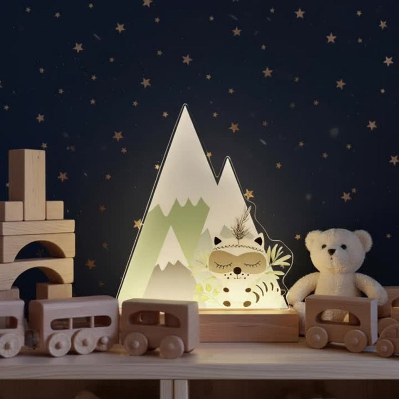 Süße Nachtlichtlampe aus Acrylglas Waschbär Jade