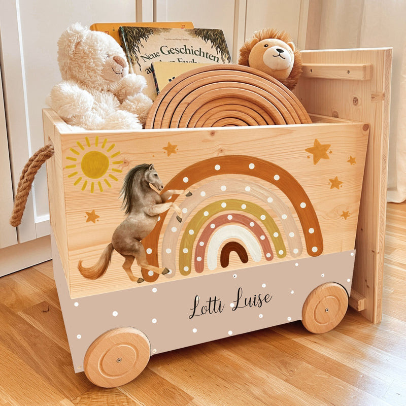 Spielzeugkiste Pferd mit Regenbogen