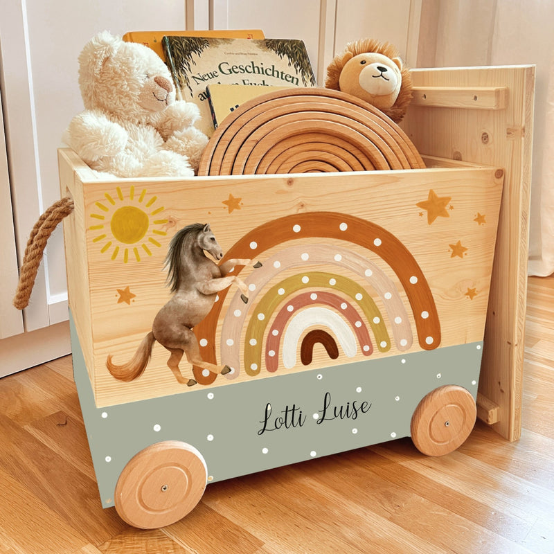 Spielzeugkiste Pferd mit Regenbogen