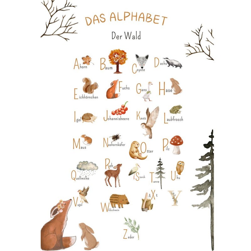 Poster A3 Alphabet Waldtiere