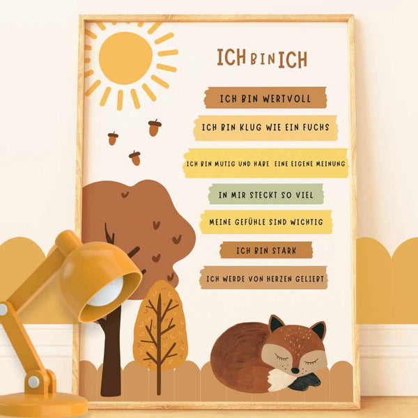 Affirmationsposter A3 Fuchs Wald Gelb