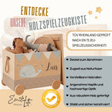 Personalisierte Spielzeugkiste aus Holz mit Namen – Wal