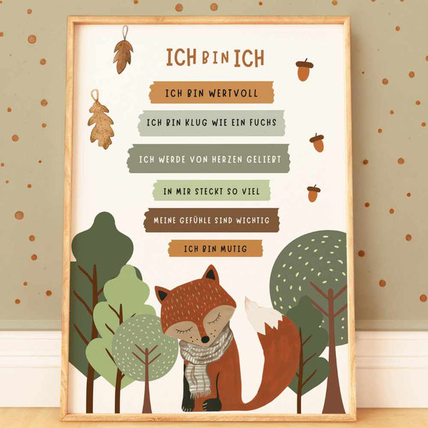 Affirmationsposter A3 Fuchs Wald Grün