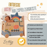 Personalisierte Spielzeugkiste aus Holz mit Namen – Baustelle