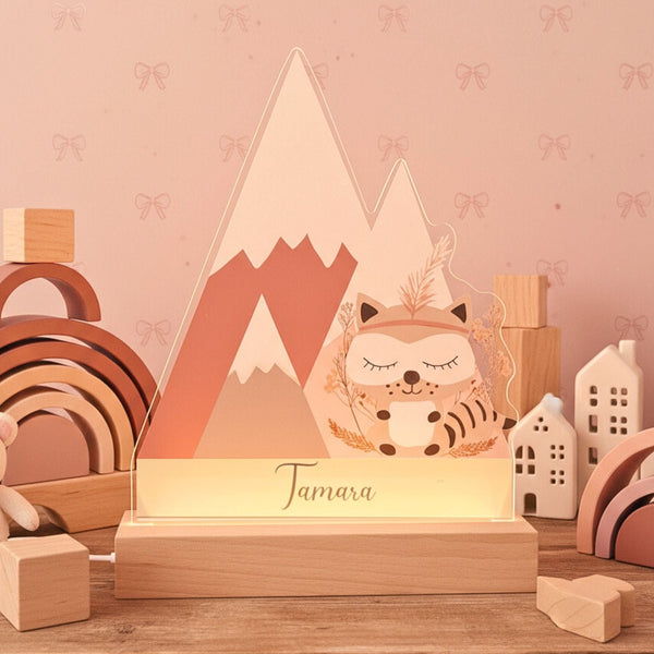 Nachtlichtlampen aus Acrylglas Waschbär Rosa