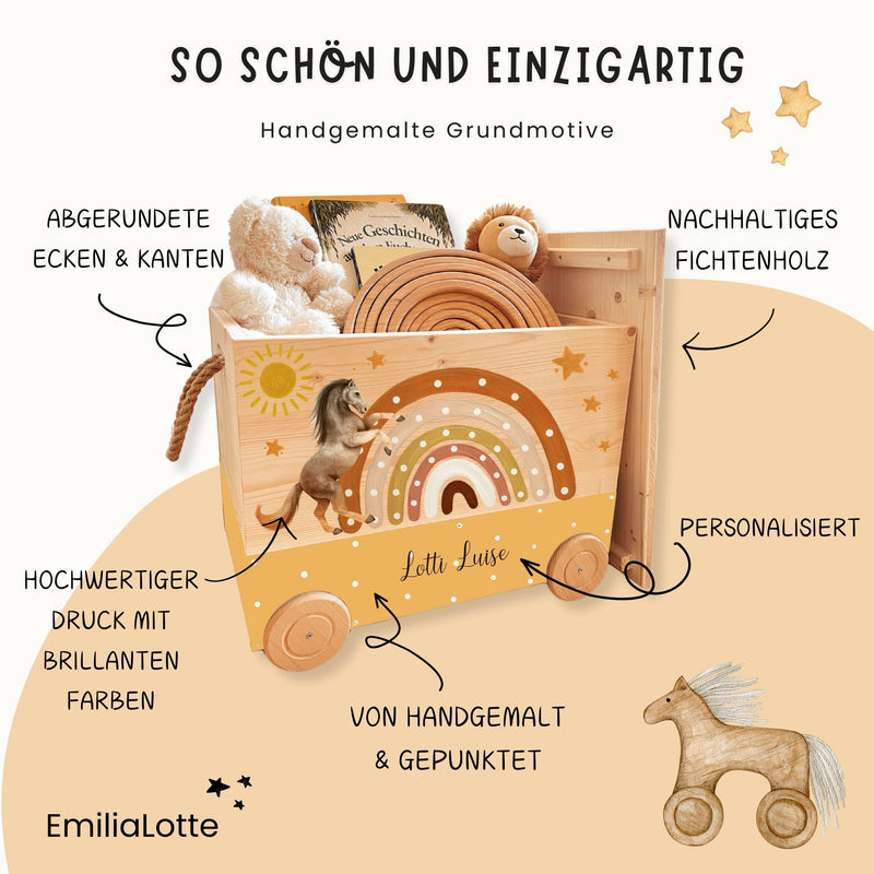 Spielzeugkiste Pferd mit Regenbogen