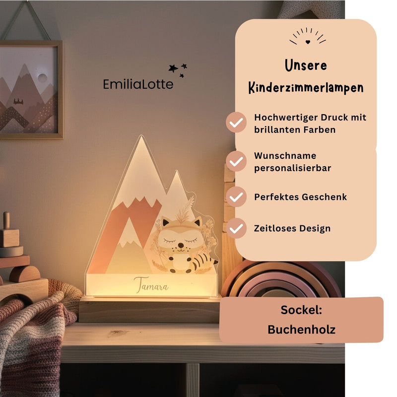 Nachtlichtlampen aus Acrylglas Waschbär Rosa