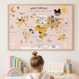 Entdecker-Poster mit Tieren & Kontinenten (50x70 cm) Rosa