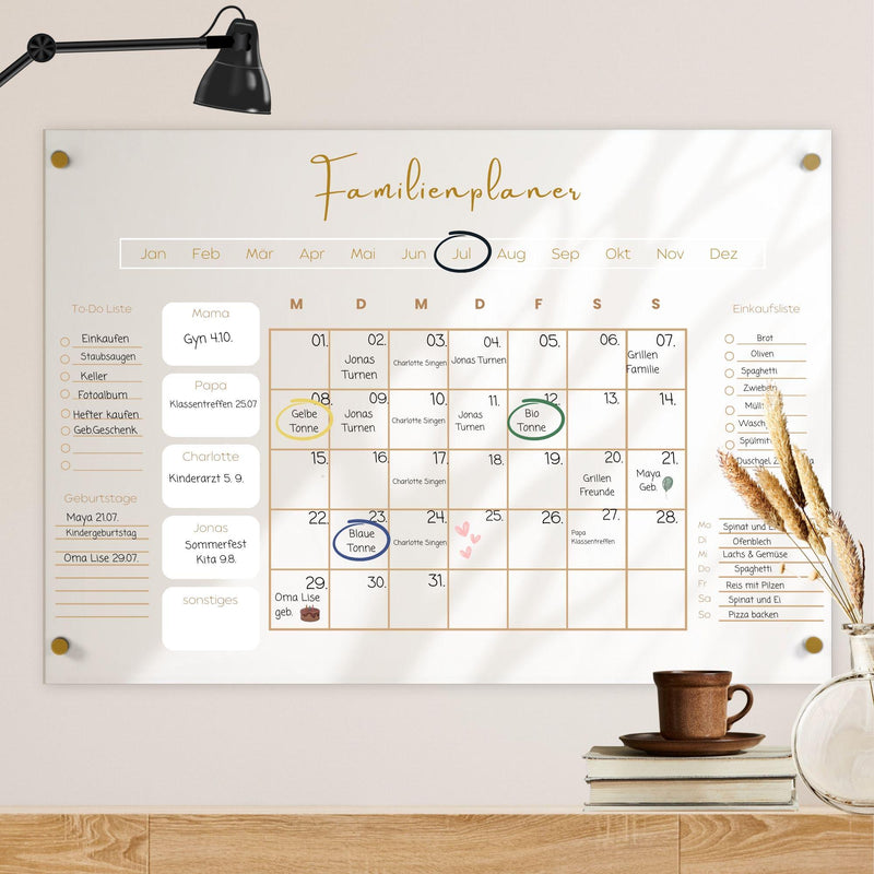 Acrylglas Familienplaner 50x70 abwischbar | Wochenplan | wiederverwendbar | Familienplaner | Notizen | Terminkalender | Monatsplan  | To-Do